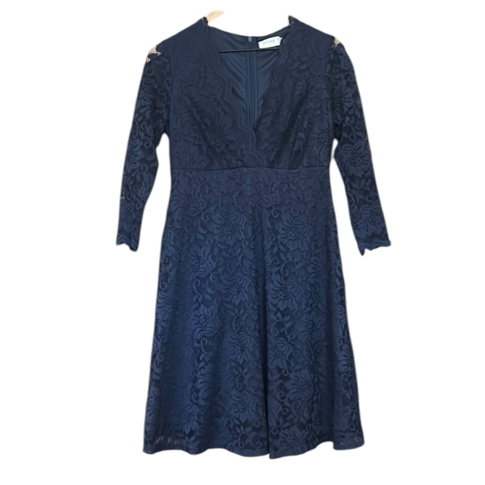 Flounce London Navy Blue 3/4 Sleeve Knee Length Lace Cocktail Dress Size 8